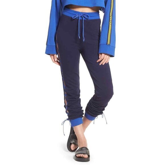 Puma Pants - Fenty Puma x Rihanna Pants Side Lace-Up Jogger Pants Leggings Blue Navy Sz L NWT